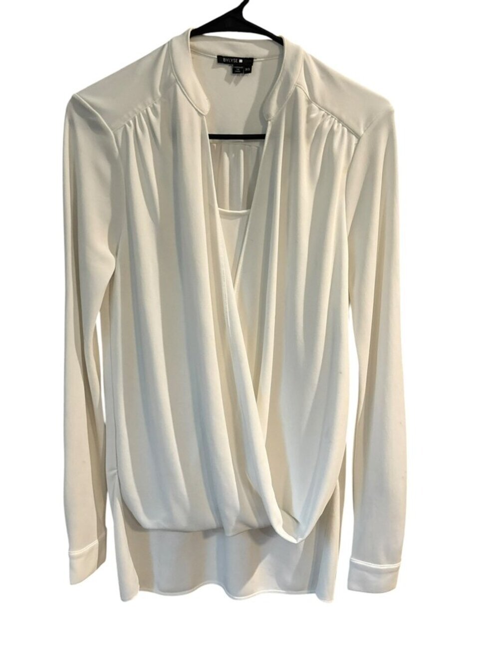 Bylyse Women's Super White Crossover V-neckline Long Sleeve Top